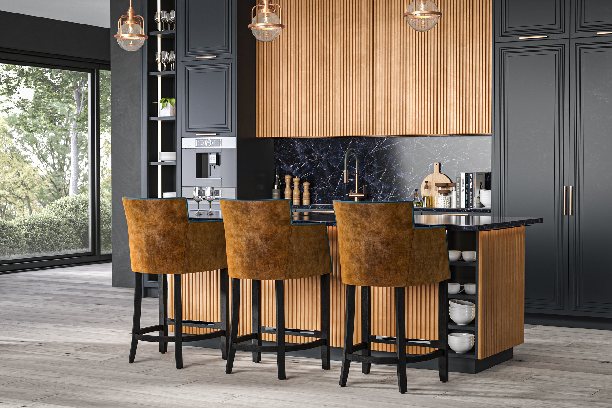 Milano Carver Bar Stool Kitchen Island Scene