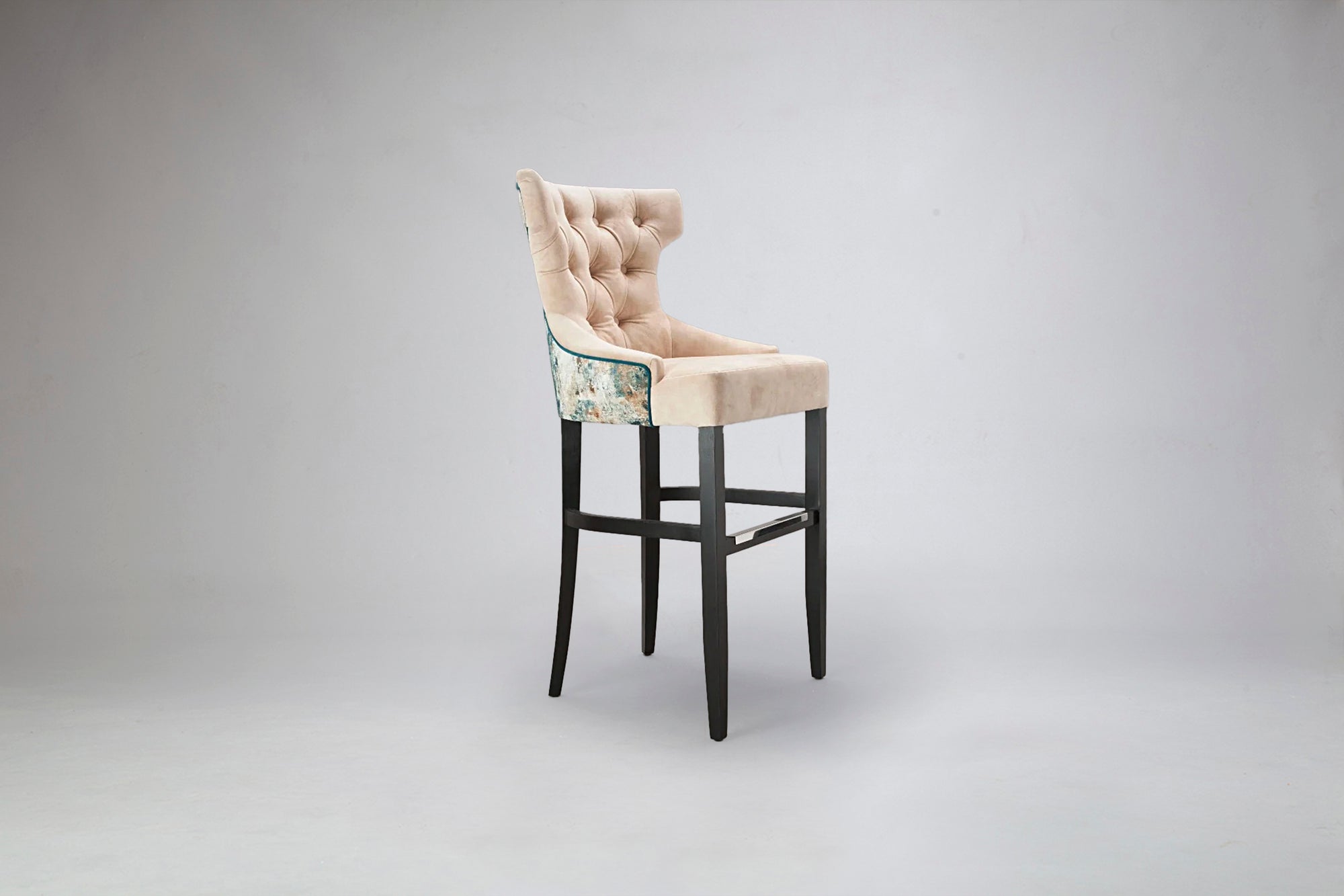 Side profile of Apollo Wing Button Back Bar Stool in Contrasting Fabrics