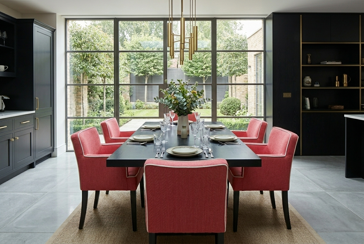 Mel Carver Dining Chair with Contrast Piping Detail in Dining Room Scene