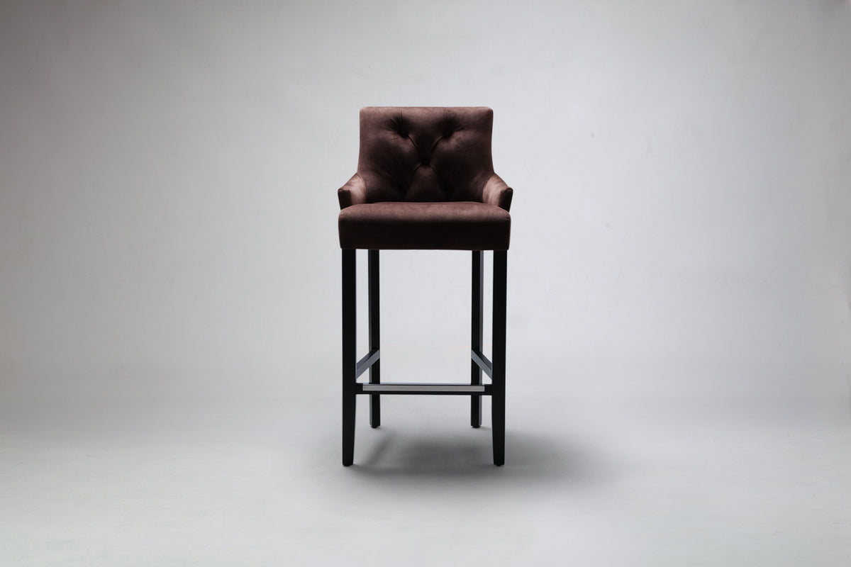 Ollie Curve Button Back Bar Stool Front View