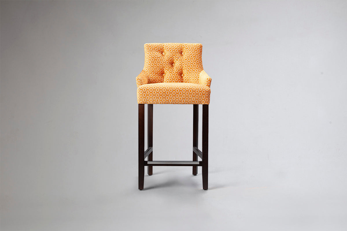 Ollie Curve Back Button Bar Stool in Patterned Fabric