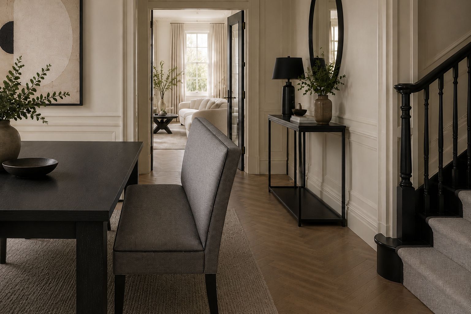 Mel High Back Dining Bench With Piping In Dining Room